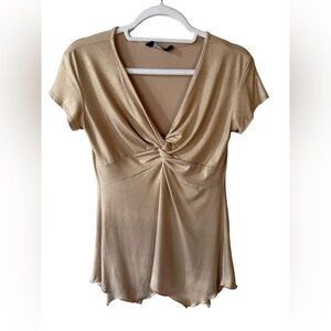 Mariposa Gold Metallic Twist-Front Blouse Size XS Approx Y2K Party Going Out